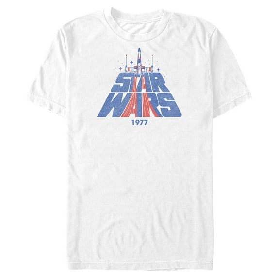 Men's Star Wars Patriotic X-Wing 1977 Logo Stripes Graphic Tee White Large