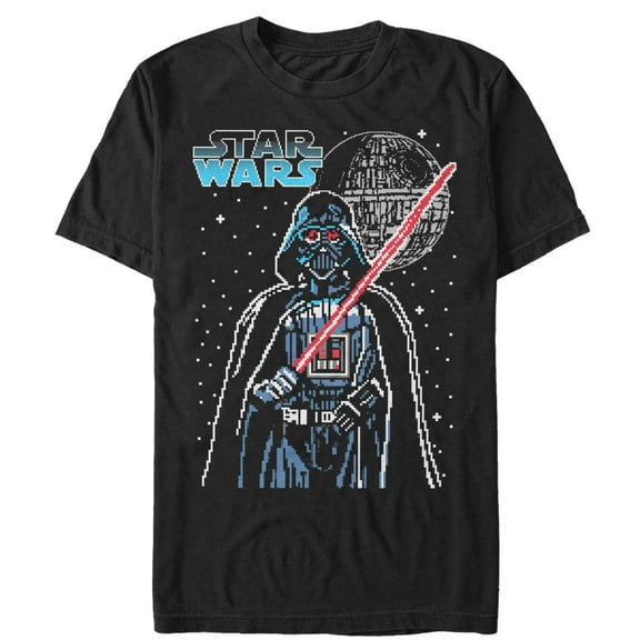 Men's Star Wars Pixel Darth Vader Death Star Graphic Tee Black Small