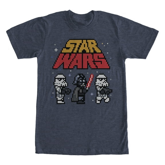 Men's Star Wars Pixel Darth Vader and Stormtroopers Graphic Tee Navy Blue Heather 2X Large