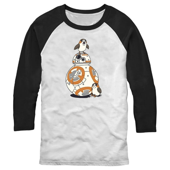 Men's Star Wars Porgs and BB-8  Baseball Graphic Tee White/Black Medium