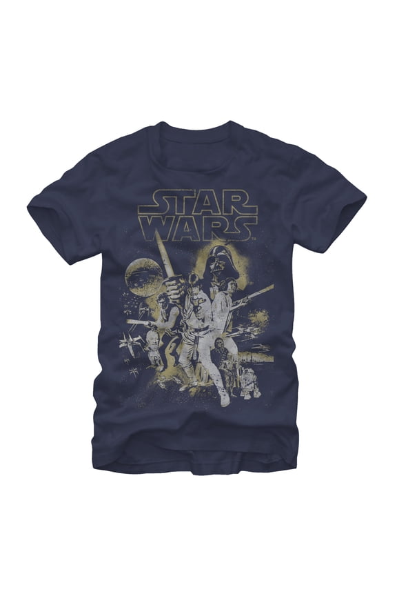 Men's Star Wars Poster Throwback Graphic Tee Navy Blue Large