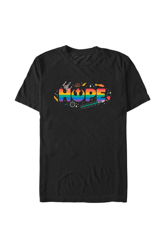 Men's Star Wars Pride Rainbow Hope Rebel Alliance Graphic Tee Black Large