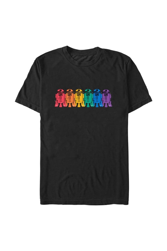 Men's Star Wars Pride Rainbow R2-D2 Line Up Graphic Tee Black 2X Large