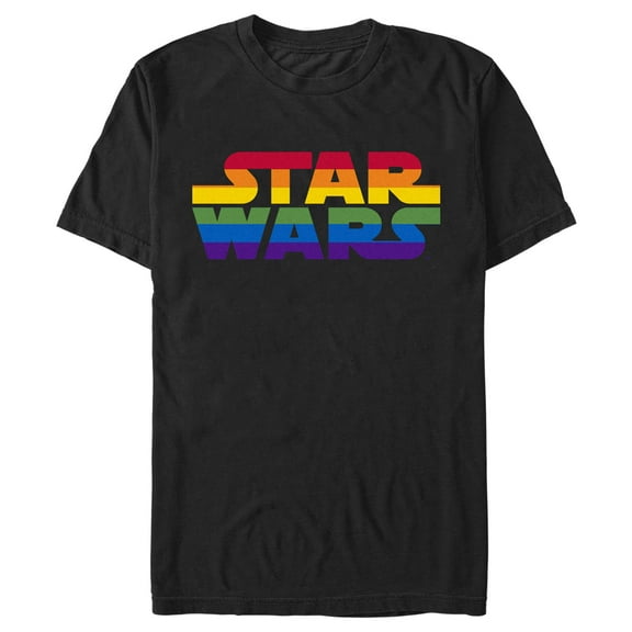 Men's Star Wars Pride Rainbow Stripe Classic Logo Graphic Tee Black Medium