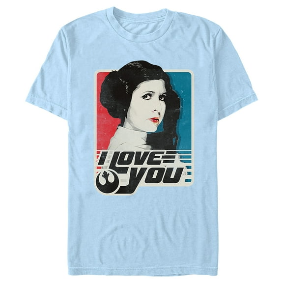 Men's Star Wars Princess Leia I Love You Poster  Graphic Tee Light Blue 3X Large