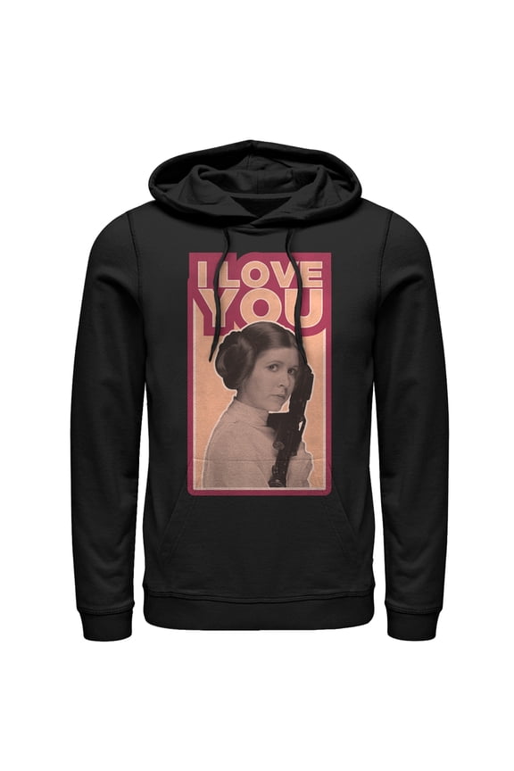 Men's Star Wars Princess Leia Quote I Love You Pull Over Hoodie Black X Large