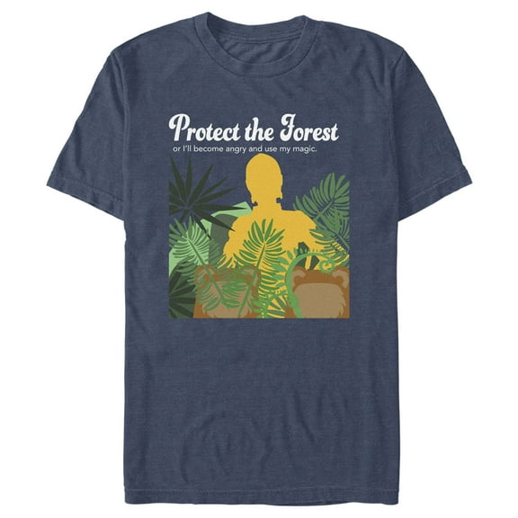 Men's Star Wars Protect the Forest or Else I Will Use My Magic, C-3PO Graphic Tee Navy Blue Heather Large