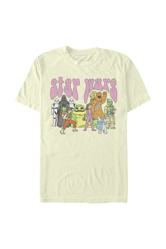 Men's Star Wars Psychedelic Classic Characters Graphic Tee Beige Large