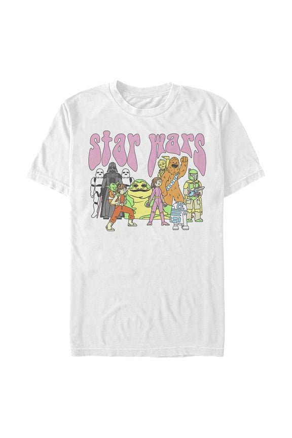 Men's Star Wars Psychedelic Classic Characters Graphic Tee White 3X Large
