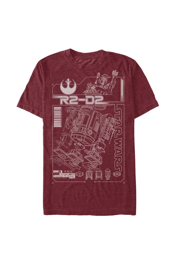 Men's Star Wars R2-D2 Schematic Details Graphic Tee Cardinal 2X Large
