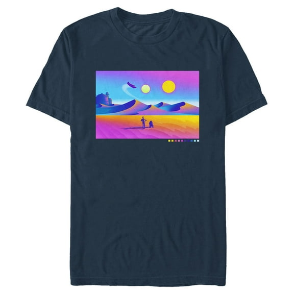 Men's Star Wars R2-D2 and C-3P0 Tatooine Walk Graphic Tee Navy Blue 3X Large