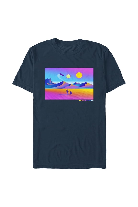 Men's Star Wars R2-D2 and C-3P0 Tatooine Walk Graphic Tee Navy Blue X Large