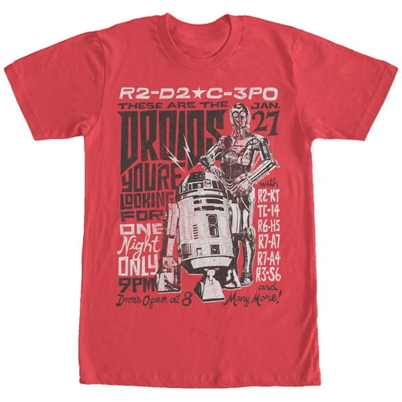 Men's Star Wars R2-D2 and C-3PO Concert Poster Graphic Tee Red Large