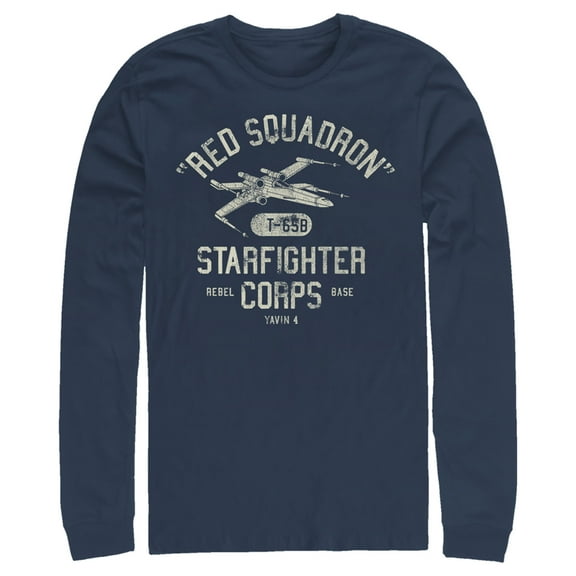 Men's Star Wars Rebel X-Wing Starfighter Corps Collegiate  Long Sleeve Shirt Navy Blue Medium