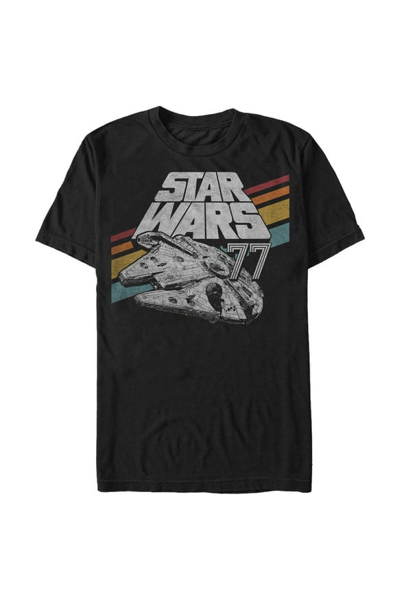Men's Star Wars Retro 77 Millennium Falcon Stripes  Graphic Tee Black Medium