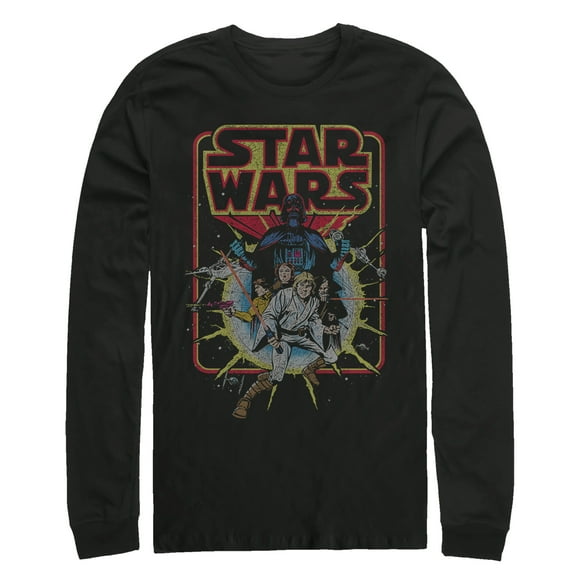 Men's Star Wars Retro Explosion Long Sleeve Shirt Black Large