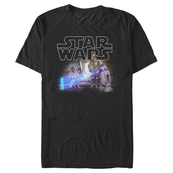 Men's Star Wars Retro R2-D2 First Meeting Graphic Tee Black Small
