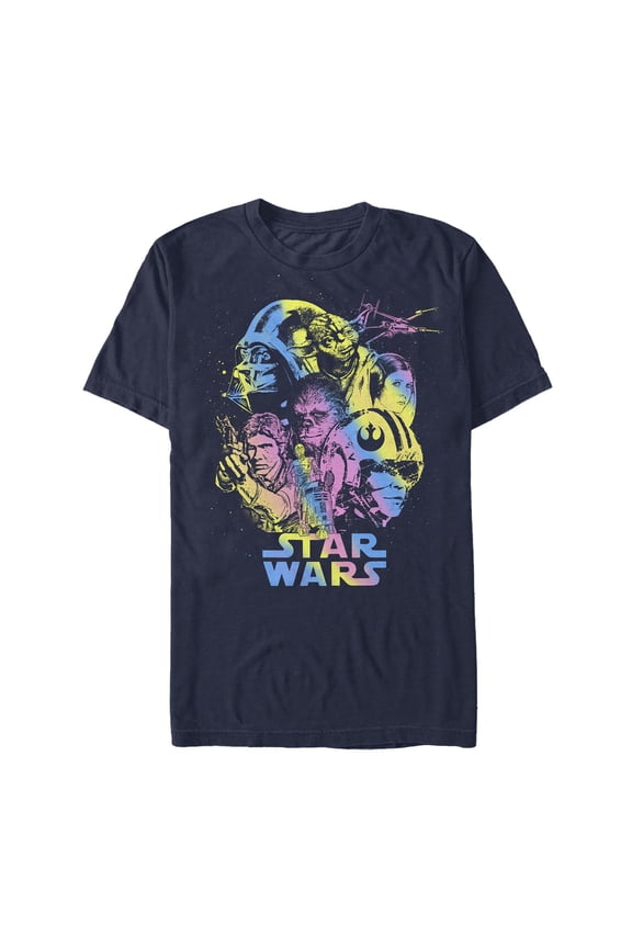 Men's Star Wars Retro Rainbow Scene Graphic Tee Navy Blue Small