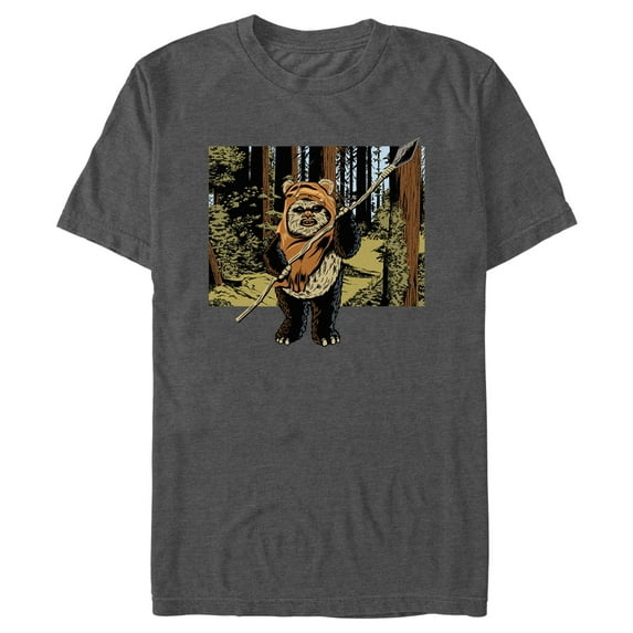 Men's Star Wars: Return of the Jedi Cartoon Wicket W. Warrick Portrait Graphic Tee Charcoal Heather Medium
