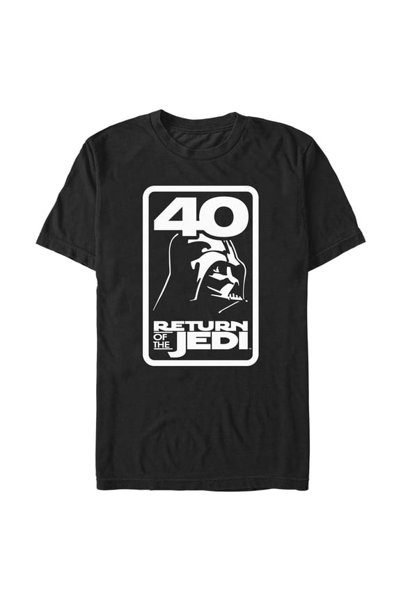 Men's Star Wars: Return of the Jedi Return of the Jedi Darth Vader 40 Logo Black and White Graphic Tee Black Medium