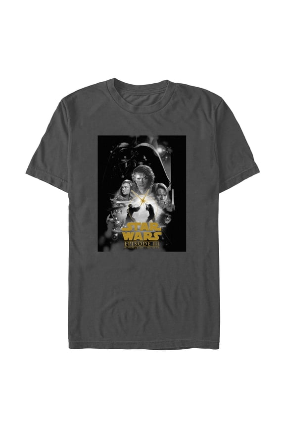 Men's Star Wars: Revenge of the Sith Black and White Episode Three Poster Graphic Tee Charcoal Medium
