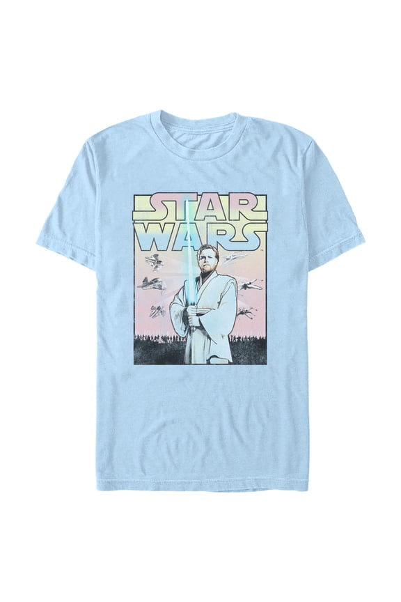 Men's Star Wars: Revenge of the Sith Pastel Obi-Wan Kenobi Graphic Tee Light Blue Medium