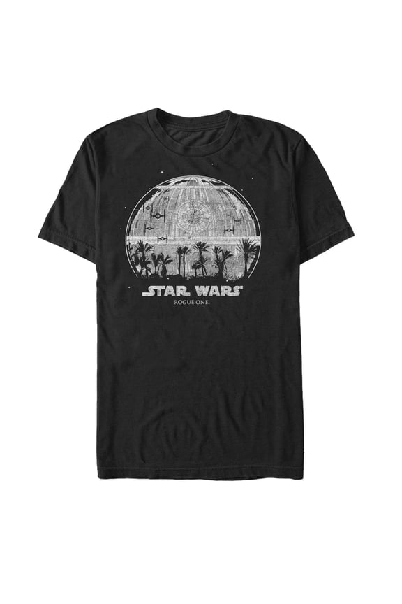 Men's Star Wars Rogue One Death Star Palm Tree Silhouette  Graphic Tee Black X Large
