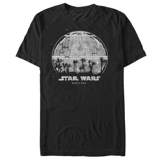 Men's Star Wars Rogue One Death Star Palm Tree Silhouette Graphic Tee Black X Large