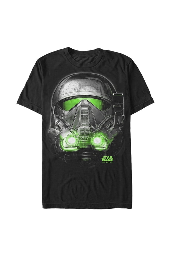 Men's Star Wars Rogue One Death Trooper Helmet Glow Print Graphic Tee Black Medium