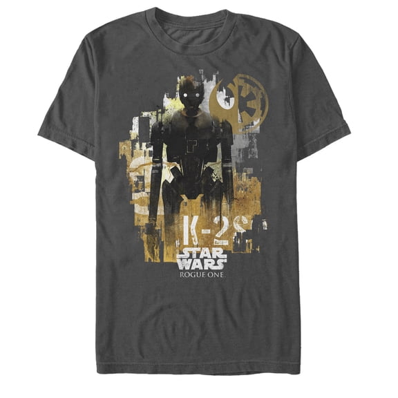 Men's Star Wars Rogue One K-2SO Modern Profile Print Graphic Tee Charcoal Large