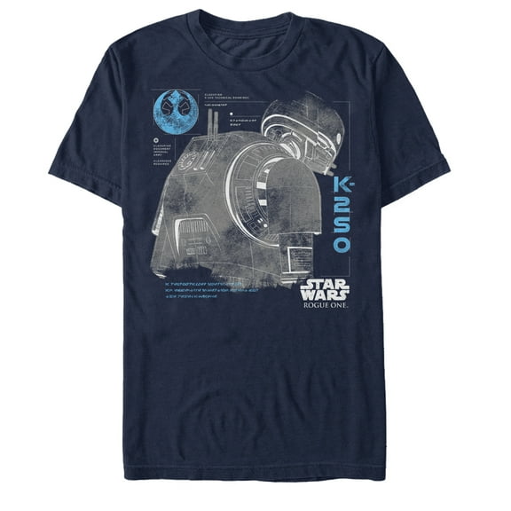 Men's Star Wars Rogue One K-2SO Schematic Print  Graphic Tee Navy Blue 2X Large