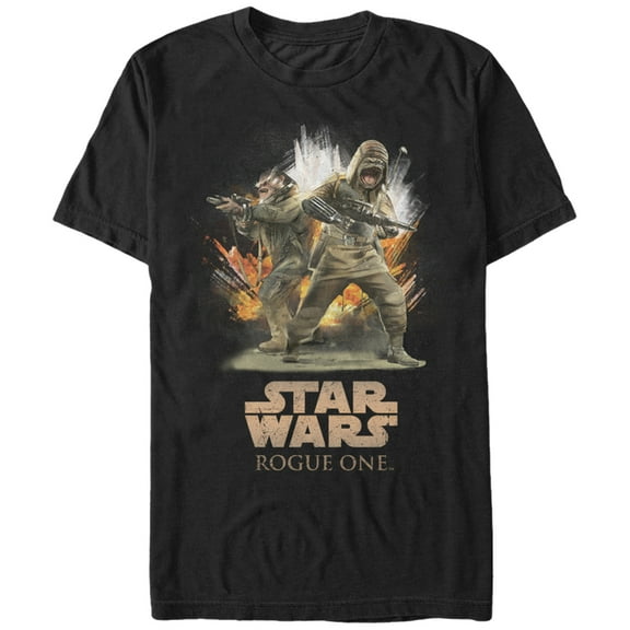Men's Star Wars Rogue One Pao and Bistan Battle Scene  Graphic Tee Black Large