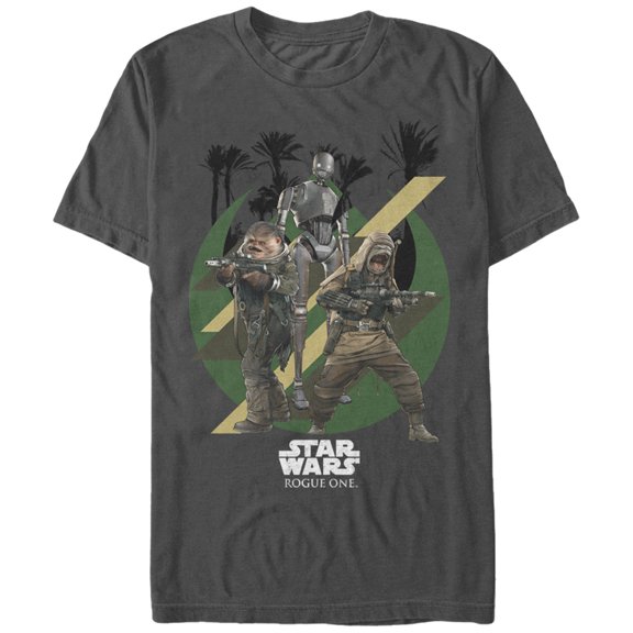 Men's Star Wars Rogue One Scarif Warriors Pao Bistan K-2SO Graphic Tee Charcoal Large