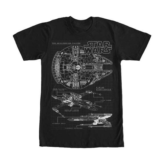 Men's Star Wars Spaceship Schematic Print  Graphic Tee Black 2X Large