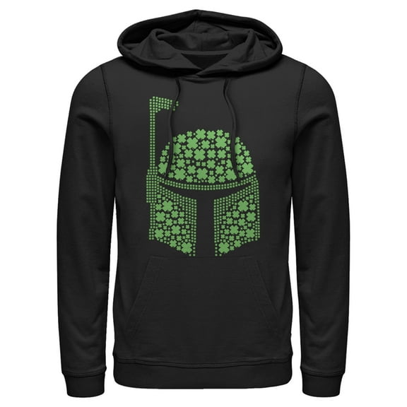 Men's Star Wars St. Patrick's Day Boba Fett Clover Helmet Pull Over Hoodie Black 2X Large