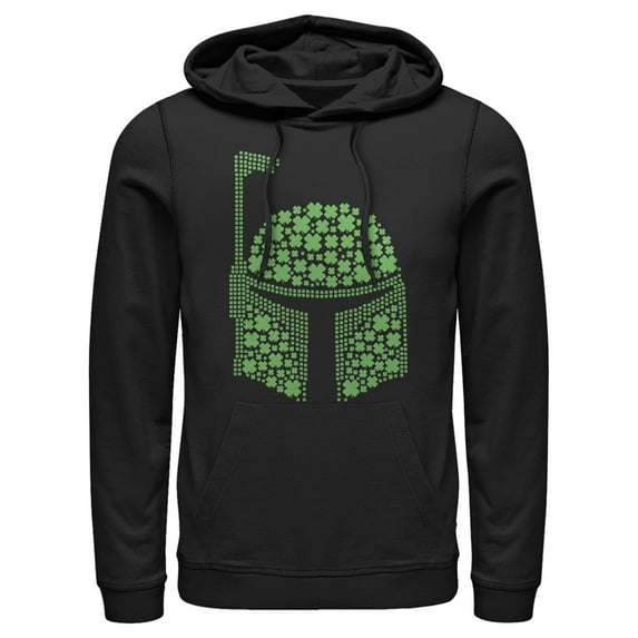 Men's Star Wars St. Patrick's Day Boba Fett Clover Helmet Pull Over Hoodie Black Medium