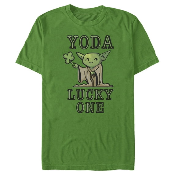 Men's Star Wars St. Patrick's Day Cartoon Yoda Lucky One Graphic Tee Kelly Green Medium