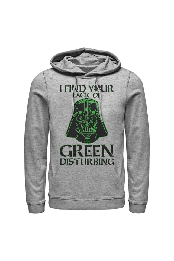Men's Star Wars St. Patrick's Day Darth Vader I Find your Lack of Green Disturbing Pull Over Hoodie Athletic Heather 3X Large