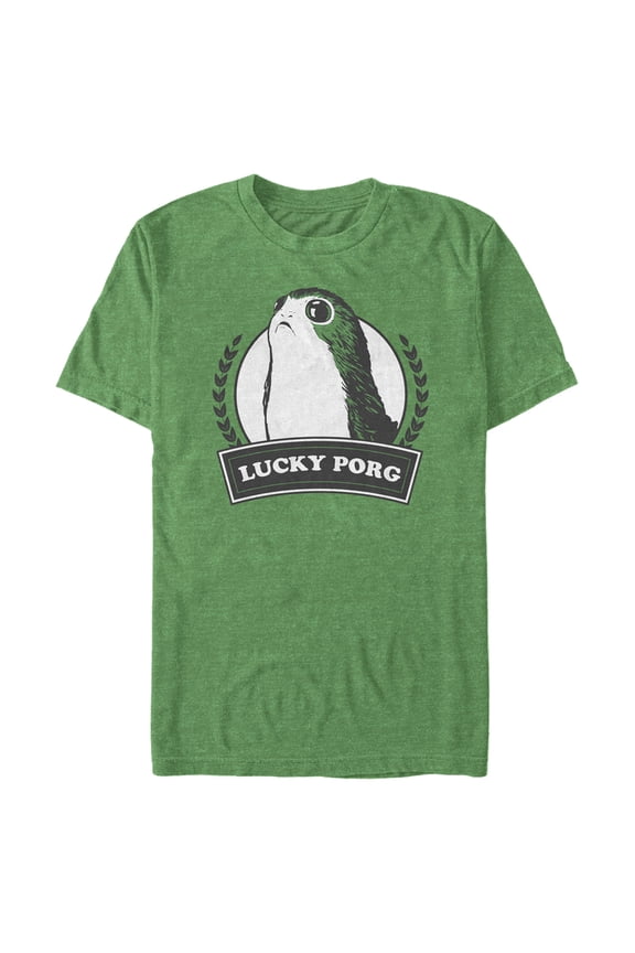 Men's Star Wars St. Patrick's Day Lucky Porg Graphic Tee Kelly Heather Medium