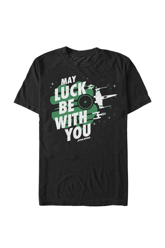 Men's Star Wars St. Patrick's Day May Luck Be With You Clover Graphic Tee Black Large