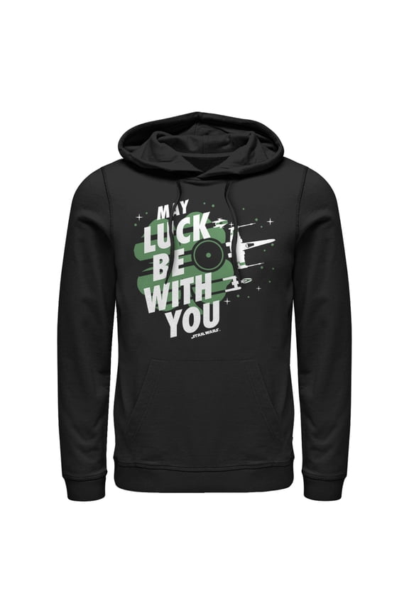 Men's Star Wars St. Patrick's Day May Luck Be With You Clover Pull Over Hoodie Black Large