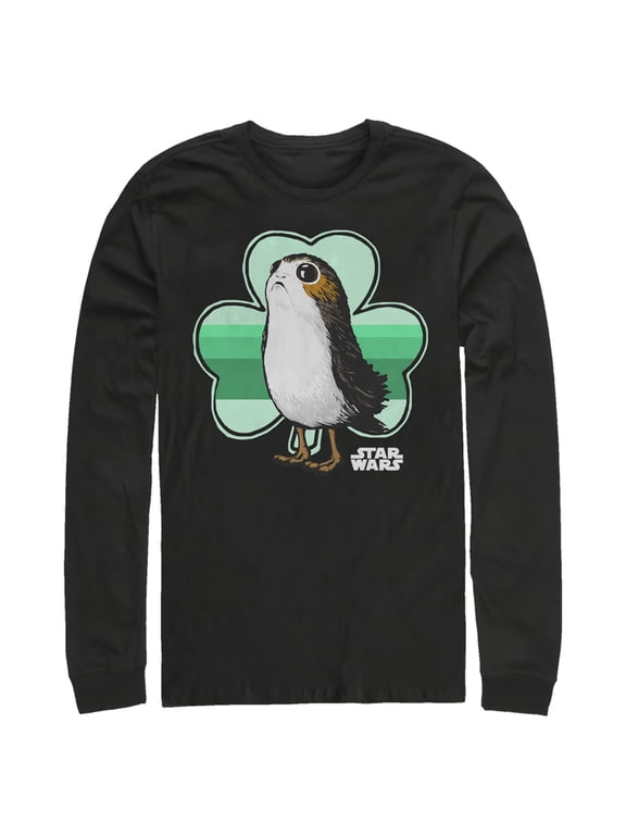 Men's Star Wars St. Patrick's Day Porg and a Shamrock Long Sleeve Shirt Black X Large