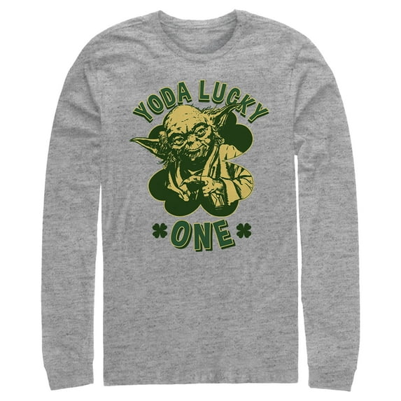 Men's Star Wars St. Patrick's Day Yoda Lucky One Long Sleeve Shirt Athletic Heather 2X Large