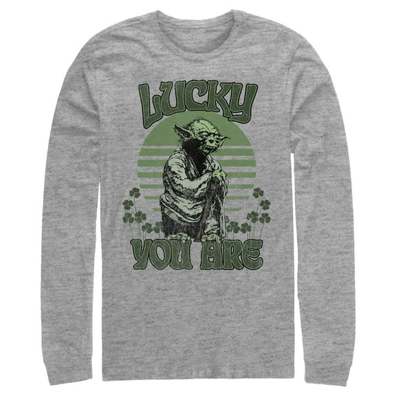 Men's Star Wars St. Patrick's Day Yoda Lucky You Are Clovers Long Sleeve Shirt Athletic Heather Large