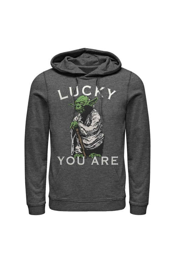 Men's Star Wars St. Patrick's Day Yoda Lucky You Are Pull Over Hoodie Charcoal Heather Medium