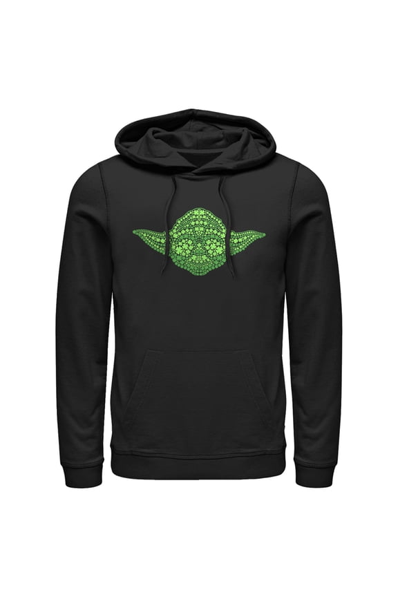 Men's Star Wars St. Patrick's Yoda Clover Face Pull Over Hoodie Black Large