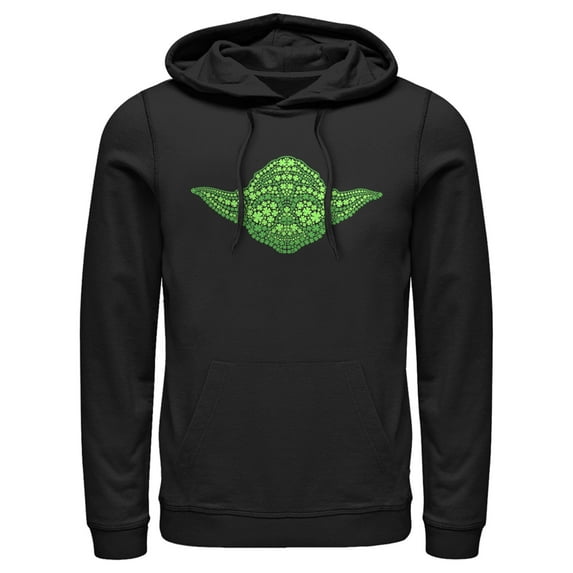 Men's Star Wars St. Patrick's Yoda Clover Face Pull Over Hoodie Black Medium