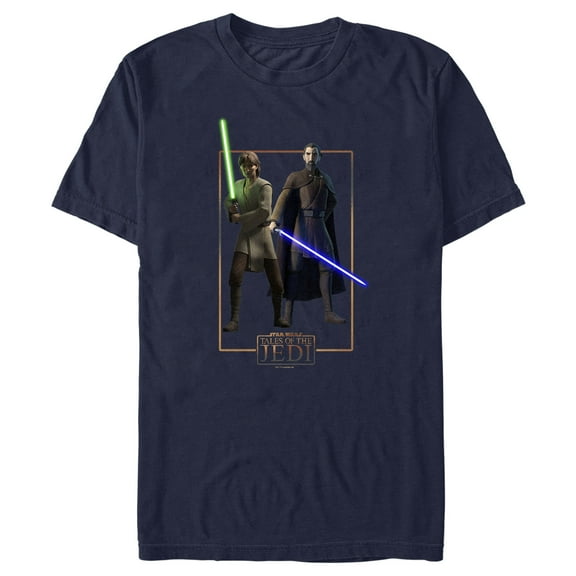 Men's Star Wars: Tales of the Jedi Count Dooku and Qui-Gon Jinn  Graphic Tee Navy Blue 3X Large
