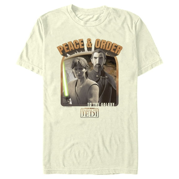 Men's Star Wars: Tales of the Jedi Peace & Order to the Galaxy  Graphic Tee Beige Large