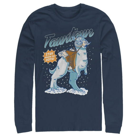 Men's Star Wars Tauntaun Stay Warm On Hoth Comic Portrait  Long Sleeve Shirt Navy Blue Small